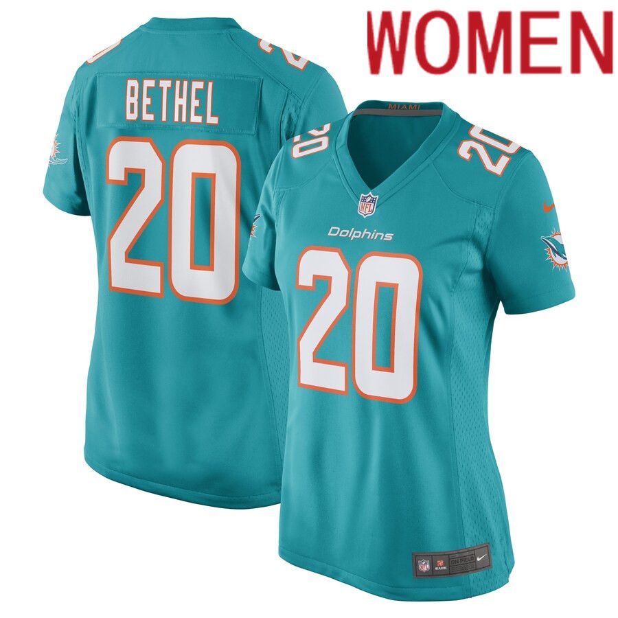 Women Miami Dolphins #20 Justin Bethel Nike Aqua Game Player NFL Jersey
